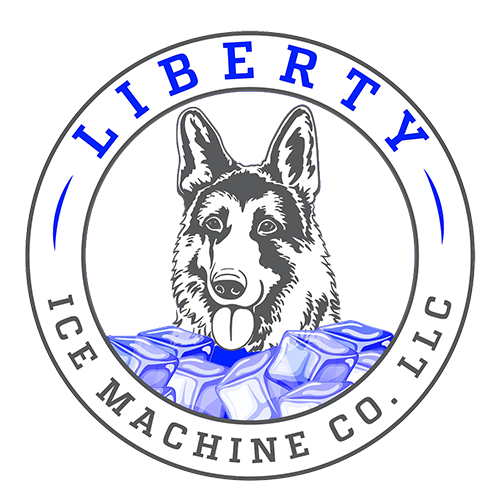 Liberty Ice Machine Logo - A German Shepherd surrounded by ice cubes